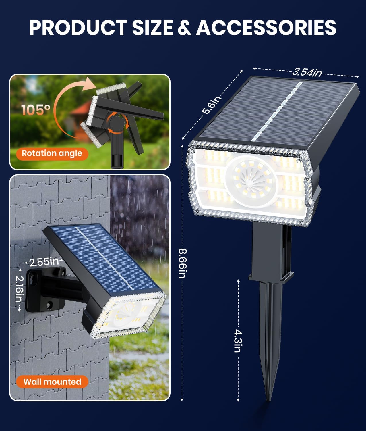 Solar Powered Spotlights Outdoor 1 Pack,IP67 Waterproof Wall&Ground Solar Lights Outside,3 Colors+3 Modes,Dusk to Dawn Flood Lights for Driveway/Garden/Pathway/Tree/Patio/Yard Decor Landscape Lighting
