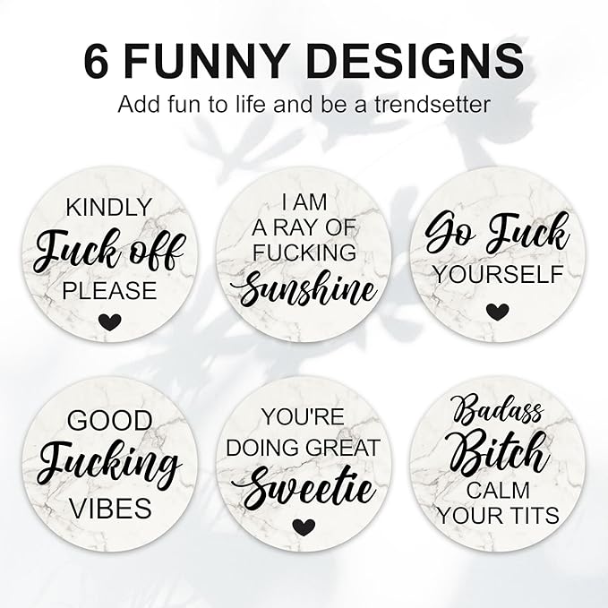 Funny Coasters with Holder Cool Gag Gifts for Adult Women Drink Fun Cup Coaster Set of 6 Coffee Table Bar Decor Unique Modern Coasters Man Cave Accessories Home Housewarming Gift Barsys Coster
