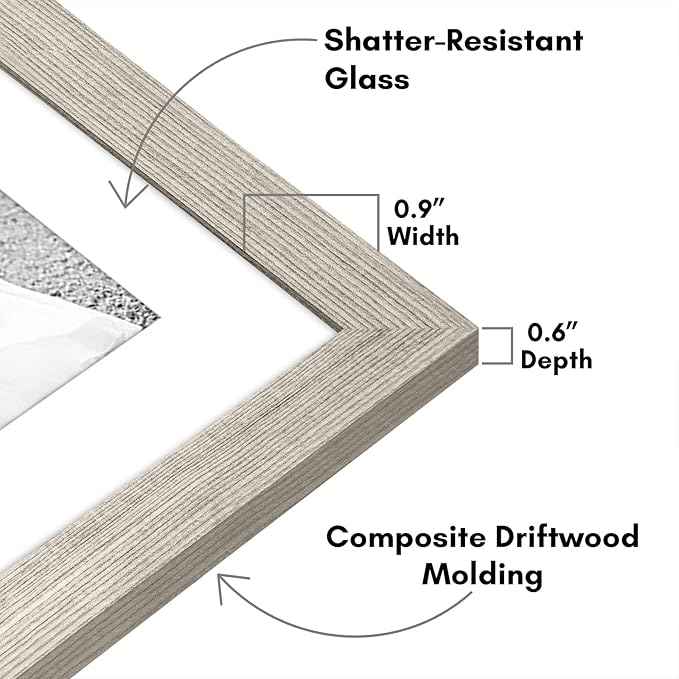 Americanflat Set of 7 Picture Frames with Shatter-Resistant Glass - Gallery Wall Frame Set with One 11x14, Two 8x10 and Four 5x7 Frames - Signature Collection - Driftwood