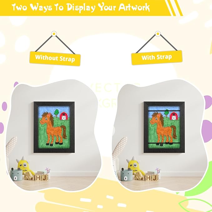 3 Pack 8.5x11 Kids Art Frames Rustic Black, Kids Artwork Frames Changeable Child Artwork Picture Display Front Opening, Children Storage Frame Hold 50pcs Craft, Drawing, Art Project, Schoolwork