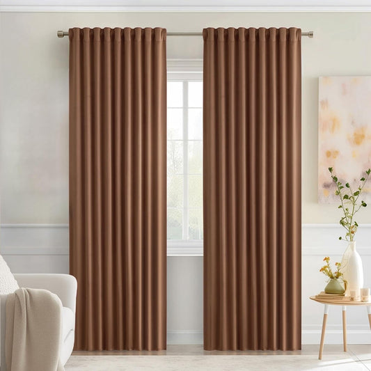 MIULEE Back Tab Blackout Curtains 90 Inch Long 2 Panels Set for Living Room Bedroom, Rod Pocket/Pinch Pleated Thermal Insulated Room Darkening Light Blocking Curtain, 52 x 90 Inch, Cappuccino Brown