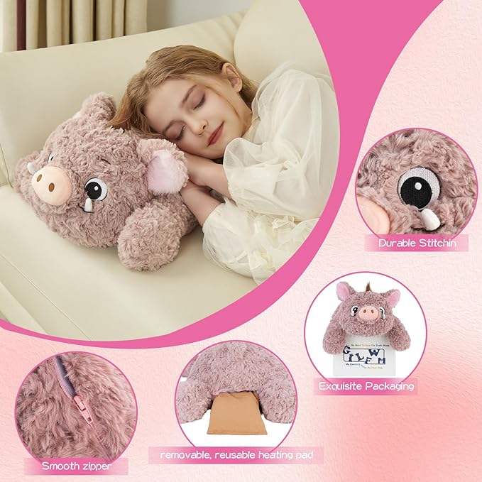GILFWM 27" 5 Lbs Weighted Stuffed Animals Pig, Heatable and Coolable Weighted Plush with Microwavable Heating Pad,Removable Soft Washable Cute Plushie Pillow Toy Gifts for Adults and Kids