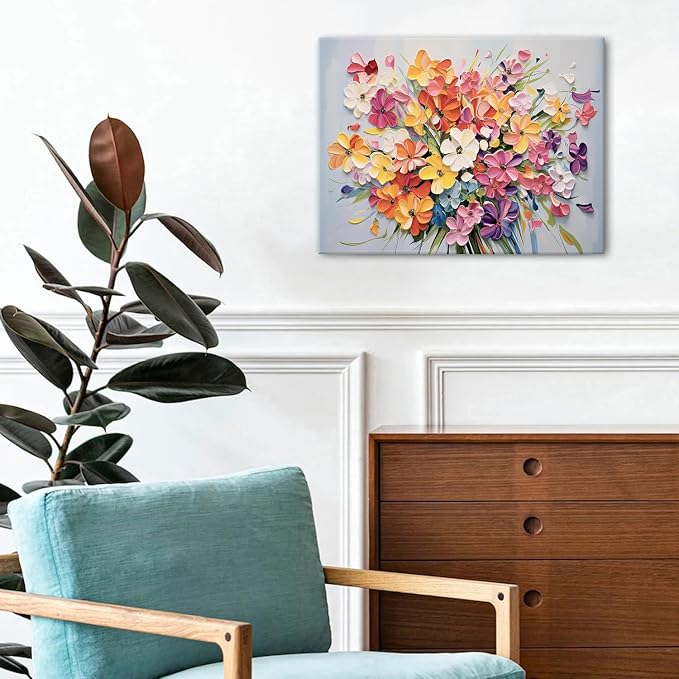 Daisy Flower Canvas Wall Art Watercolor Floral Picture Wall Decor for Bedroom Abstract Wildflower Texture Print Painting Colorful Nature Botanical Poster Modern Artwork Bathroom Home Decoration 12x16”