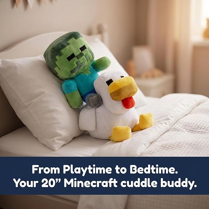 Jay Franco Minecraft Plush Pillow Buddy - Large 20 Inch Soft Plushie Stuffed Pillow, Gray - Chicken Jockey