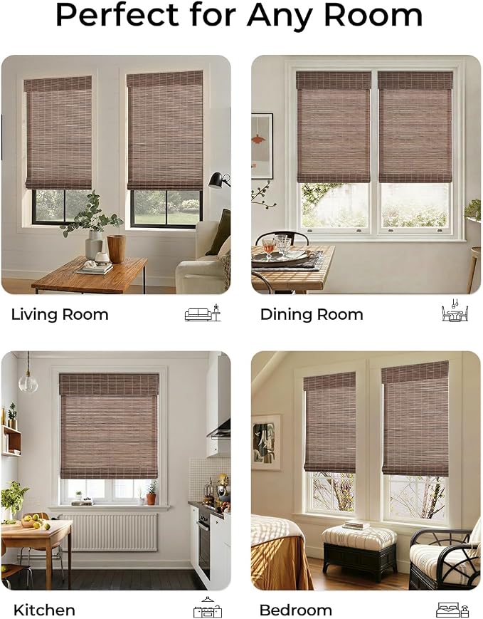 UNISHADES No Drill Cordless Bamboo Roman Shades, 23×64 in, Driftwood | Natural material, Light Filtering, Easy Install