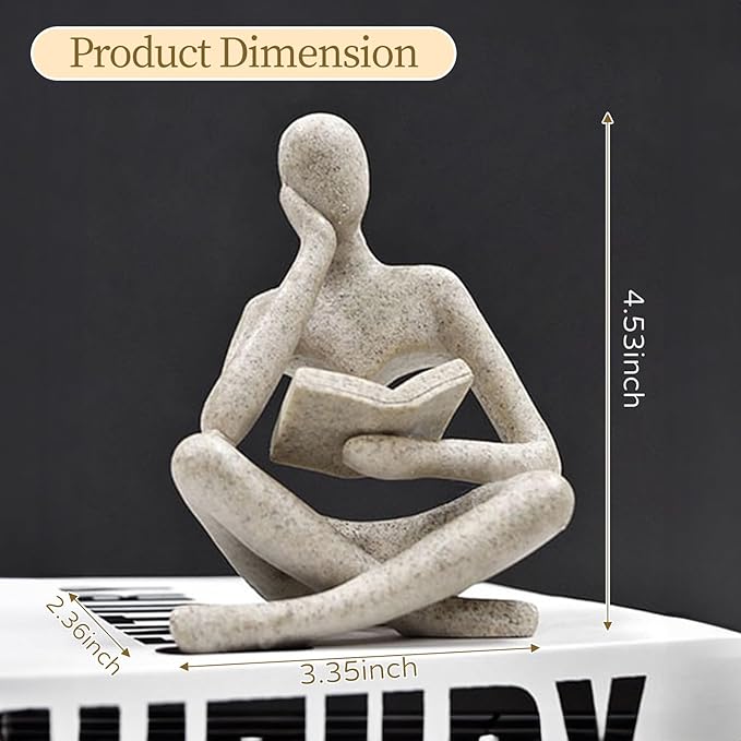 UTTCMK Bookshelf Decor Thinker Statue - Abstract Art Reading Thinker Sculpture Figurine Aesthetic, Modern Home Decoration for Living Room Office Shelves Coffee Table Desk Decor(White)