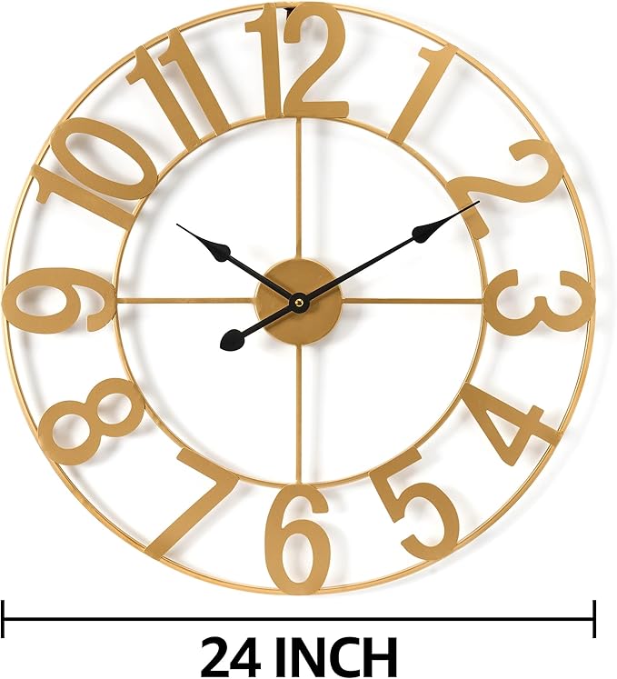Sorbus Large Wall Clock for Living Room Decor - Wall Clock for Kitchen - 24 inch Big Wall Clock Decorative - Metal Wall Art - Analog Large Clock for Bedroom, Home, Kitchen, Office, Wall Decor (Gold)