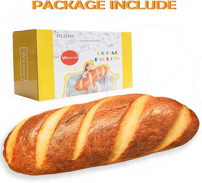 Wepop 24 in 3D Simulation Bread Shape Pillow Soft Lumbar Baguette Back Cushion Funny Food Plush Stuffed Toy