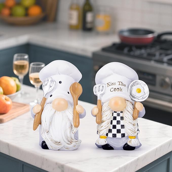 Hodao 2PCS Mother Day Kitchen Chef Gnomes Decorations Farmhouse Chef Gnomes Decor for Home Tabletop Coffee Shop Cooking Figurines Decor Statues Gifts for Mom