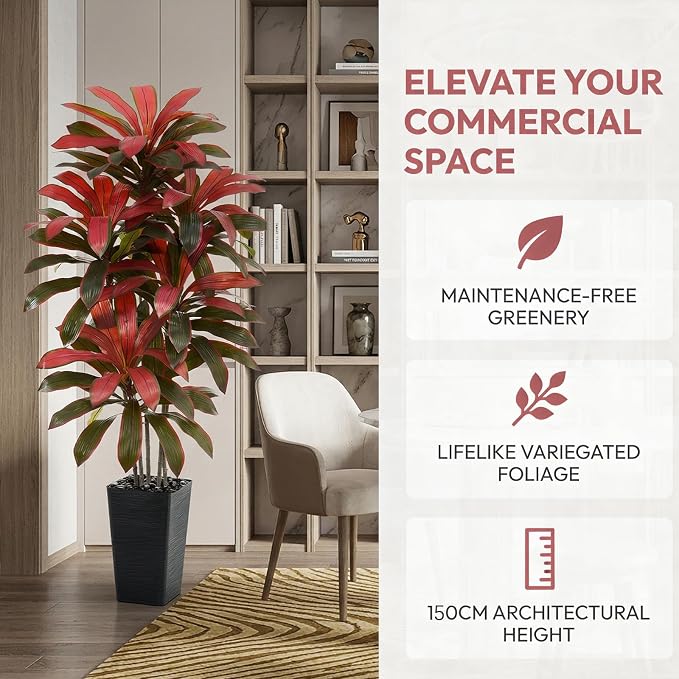 Artificial Dracaena Tree：5FT Faux Silk Tropical Yucca Floor Trees Realistic Fake Green Plant with Natural Wood Trunk & Lifelike Leaves for Home Office Decor Indoor & Outdoor (5FT,1-Pack,Black)