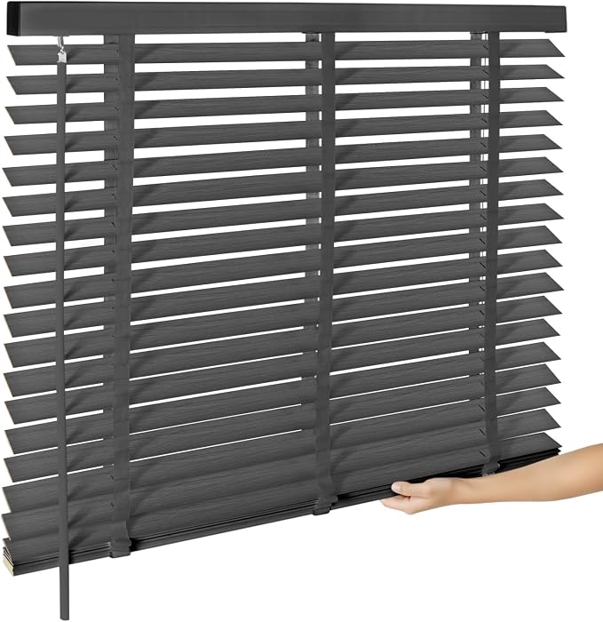 2" Cordless Real Wood Blinds for Indoor Windows, Black Walnut, 42"W x 72"H | Horizontal Venetian Blinds with Tilt Wand, Light Filtering, Privacy Control, Easy Installation for Bedroom, Living Room