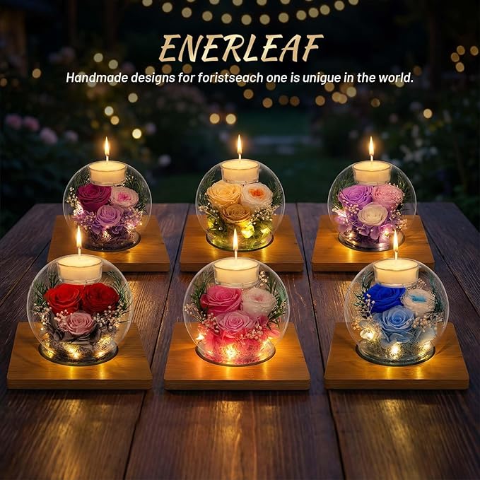 ENERLEAF Preserved Pink Real Rose in Glass with Scented Candles–Eternal Flower Romantic Anniversary Mothers Day Christmas Birthday Valentines Day Gifts for Her, Women, Wife, Girlfriend, Mom, Grandma