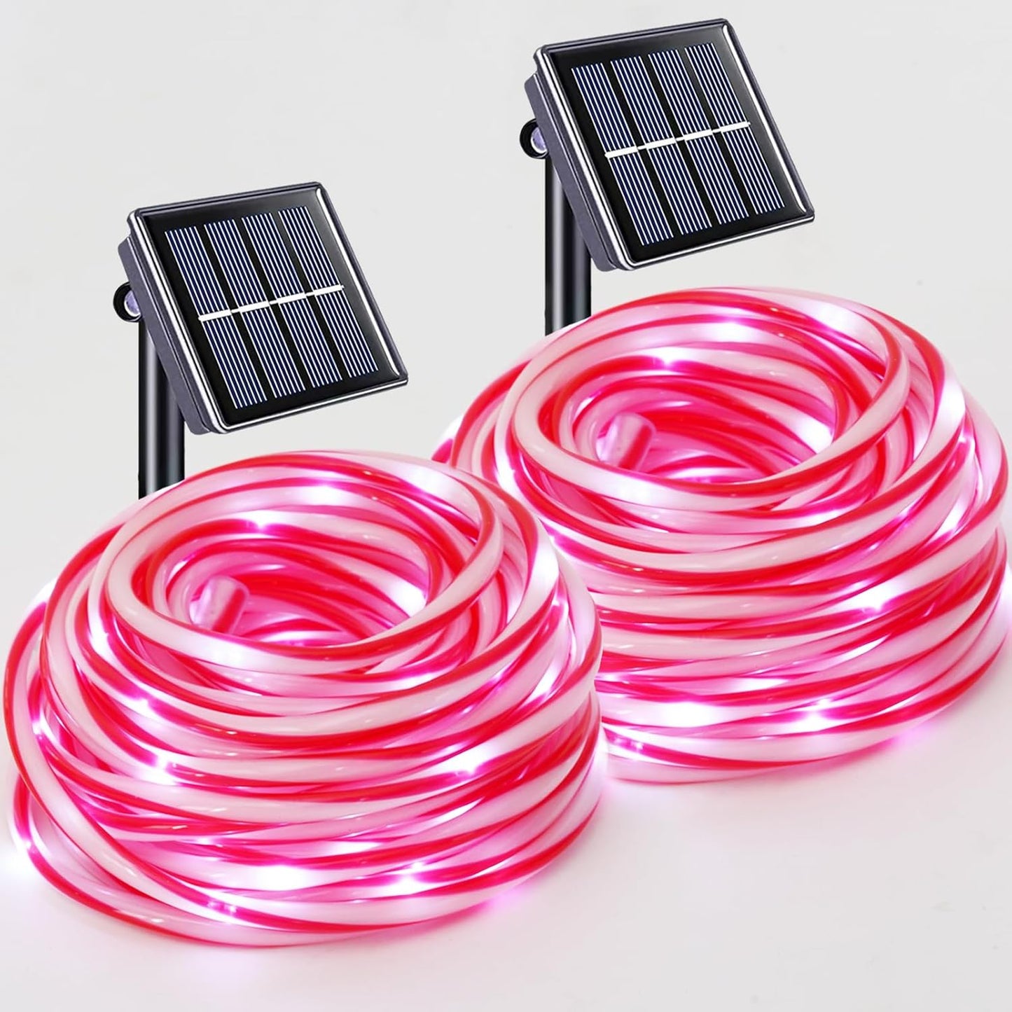 YEGUO Solar Christmas Candy Cane Rope Lights, 2 Packs Each 33ft 100 LED Red & White Solar Rope Light Outdoor Waterproof Decorations String Tube Lights