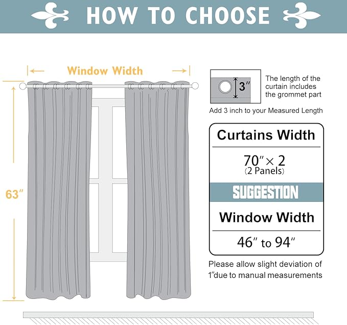 ChrisDowa Blackout Curtains 70 inches Wide for Bedroom - 2 Panels Set Extra Wide Grommet Thermal Insulated Room Darkening Curtains for Living Room (Black, 70 x 63 Inch)