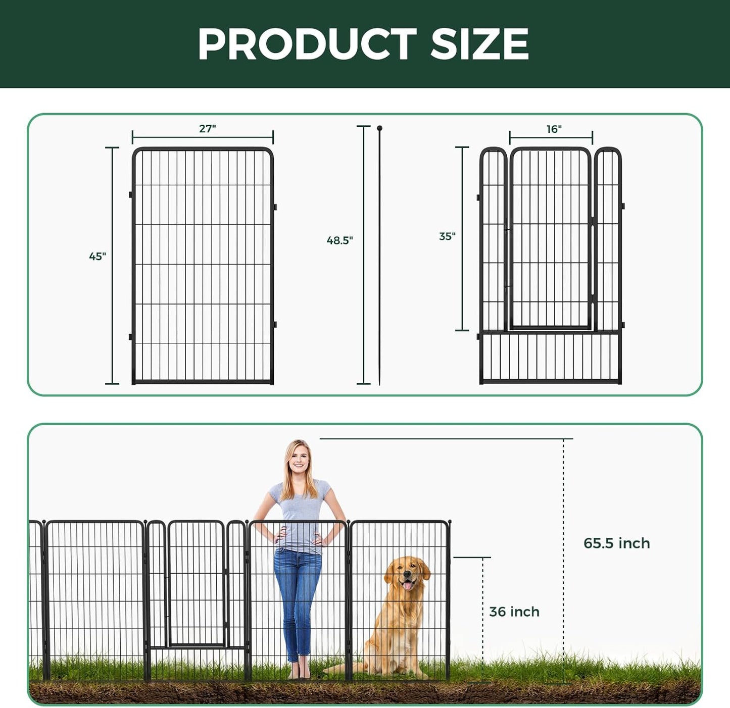 FXW Garden Fence Outdoor for The Yard – 45in(H) x 107.1ft(L) Heavy Duty Metal Animal Barrier for Dog and Rabbit, Decorative Dog Fence, 48 Panels, Black