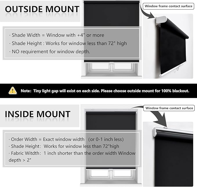 Cordless Roller Shades Blackout Blinds for Windows Room Darkening Rolled Up Shades with Spring System, UV Protection Window Shades Door Blinds for Home and Office (54" W x 72" H, Black)