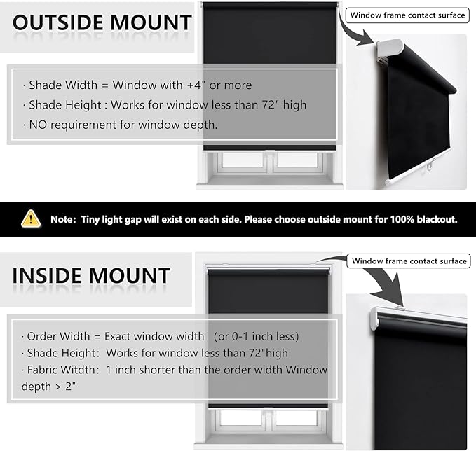 AOSKY Cordless Roller Shades Blackout Blinds for Windows Room Darkening Rolled Up Shades with Spring System, UV Protection Window Shades Door Blinds for Home and Office (44" W x 72" H, Black)
