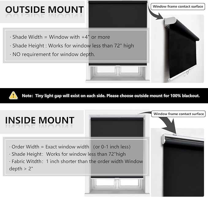 AOSKY Cordless Roller Shades Blackout Blinds for Windows Room Darkening Rolled Up Shades with Spring System, UV Protection Window Shades Door Blinds for Home and Office (35" W x 72" H, Black)