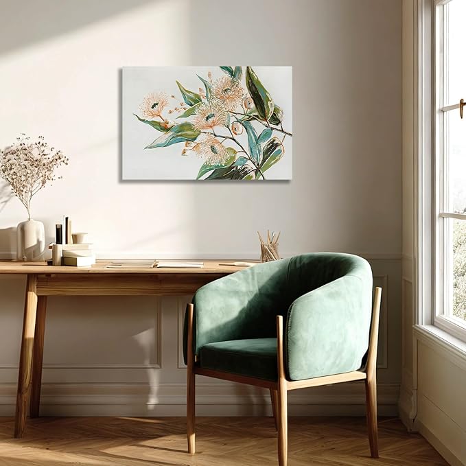Green and Gold Wall Art Nature Wall Decor for Kitchen Bathroom Flowers Canvas Pictures Contemporary Framed Art 11x15 Inch Dining Room Decor