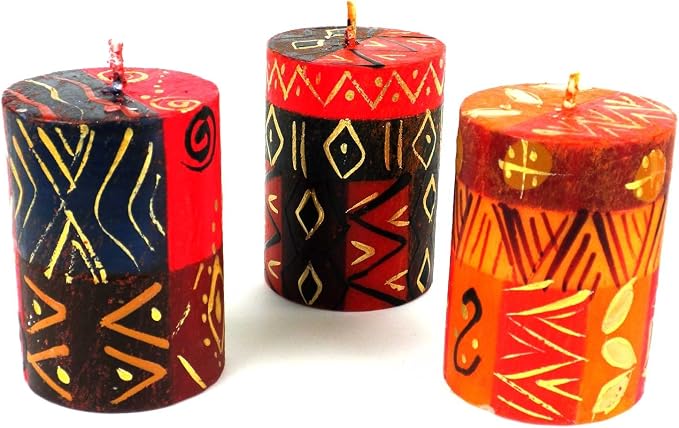 Global Crafts Nobunto - Hand-Painted Bongazi Africa Votive Candle Set - Set of 3, Gift Boxed