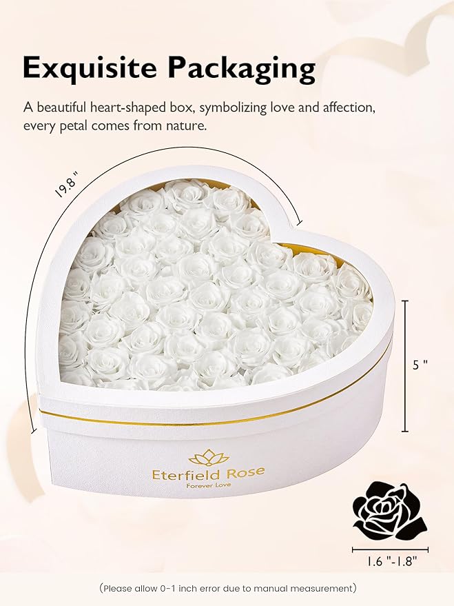 Eterfield 47 Forever Flowers in Heart Shape Box, Preserved Roses That Last a Year Preserved Flowers Birthday Gifts for Her Mom Women Wife Anniversary Valentines Day Mothers Day Christmas, White