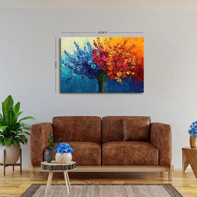 Large Colorful Wildflower Canvas Art Bedroom Daisy Poppy Picture Living Room Wall Decor Abstract Nature Plant Wall Art Bouquet Flower Painting Watercolor Floral Poster Artwork Home Decorations 32x48”