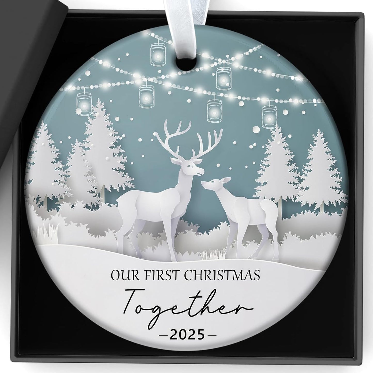 Christmas Ornaments 2025 Our First Christmas Together Ornament Newlywed Keepsake, 1st Married Christmas Decor for Bridal Shower Wedding New 3Inch Ceramic