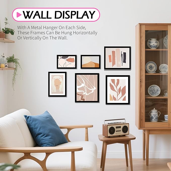 8x10 Picture Frame Set of 8, Black Photo Frames for Tabletop or Wall Display, Fits Pictures 5x7 with Mat or 8x10 Without, Frame Collage with HD Plexiglass for Home Wall Decor, with Gadget