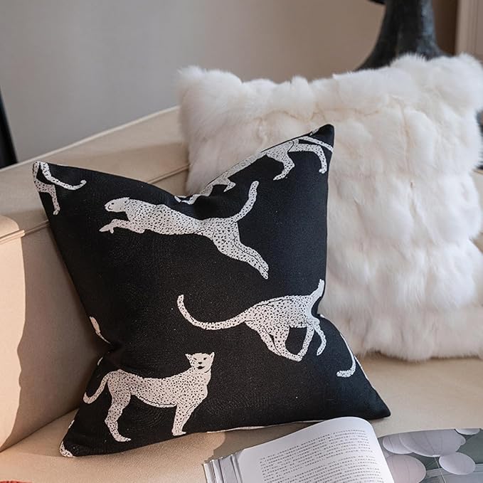 Croker Horse 18x18'' Throw Pillow Cushion Covers - Black Embroidery Leopard Cheetah Luxury Modern Style Couch Sofa Pillow Cover for Living Room Bedroom