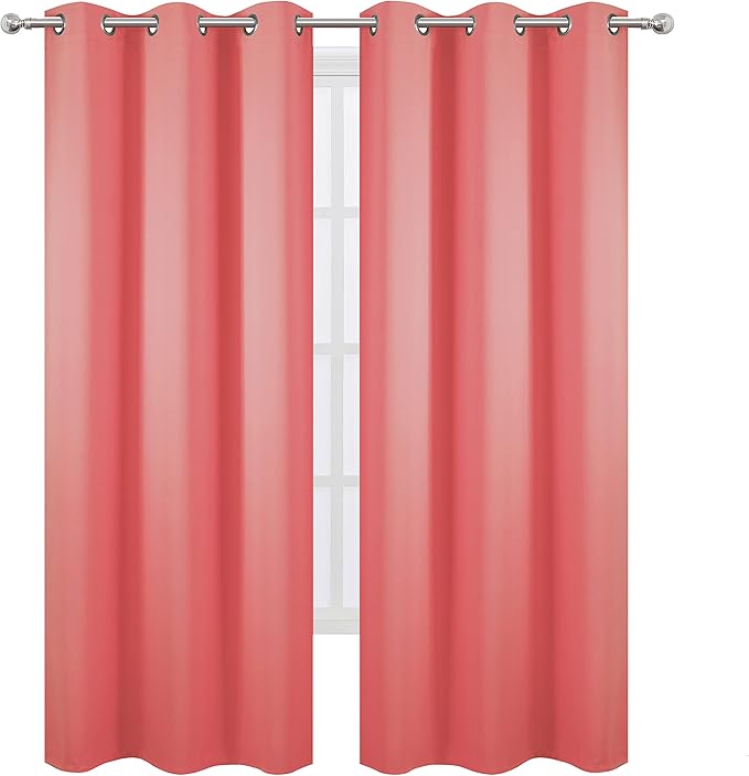 LEMOMO Blackout Curtains 38 x 84 inch/Coral Curtains Set of 2 Panels/Thermal Insulated Room Darkening Bedroom Curtains