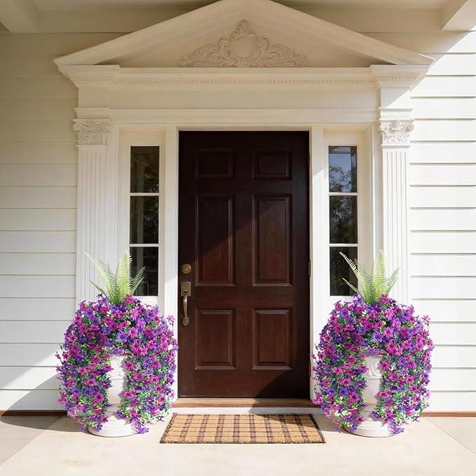 Artificial Fake Flowers Plants for Outdoor Decoration,3 Pcs Faux Hanging Flowers with Boston Ferns Spring Summer Decor,UV Resistant Realistic Fake Silk Flowers for Planter Balcony Yard Porch Garden