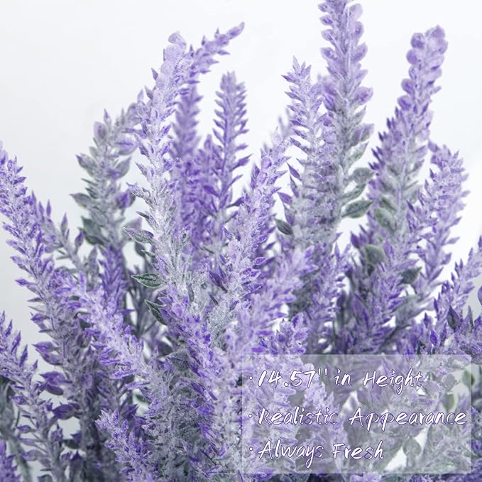 Ouddy Decor 12 Bundles Artificial Lavender Fake Flowers Faux Plastic Plants for Home Wedding Kitchen Garden Patio Window Box Office Table Centerpieces Indoor Outdoor Decor, Gray Purple