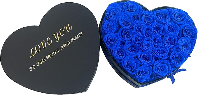 Preserved Roses Heart Shape Box Valentines Day Gifts for Her Mothers Day Forever Flowers (Blue, 27 Roses)