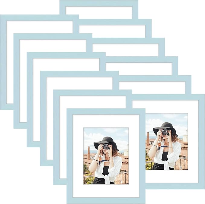 Picrit 9x12 Picture Frame Set of 12, Display 6x8 with Mat or 9x12 without Mat, Photo Frames for Wall Mounting or Table Top Display, Blue