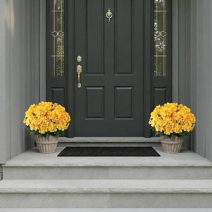 FOTEEWL 8 Bundles Artificial Hydrangea Flowers for Outdoor Decor, Realistic Faux Silk Bouquets Sun-Resistant Fake Plants for Front Door Balcony Farmhouse Garden Home Spring Summer Decor (Yellow)