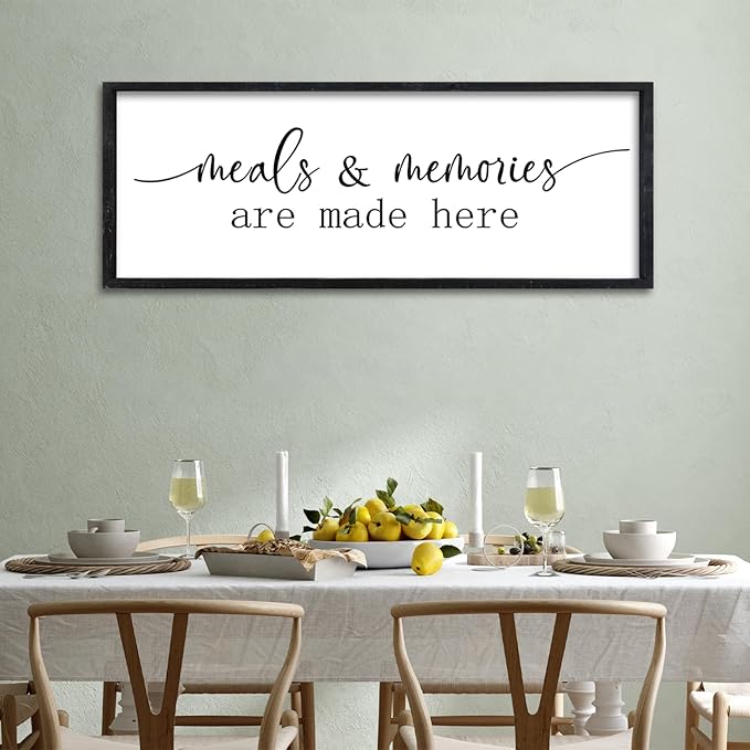 Surfapans Meals and Memories Are Made Here Sign Wall Art Decor 32"x12" for Kitchen Dining Room Large Wooden Framed Wall Hanging (Black)
