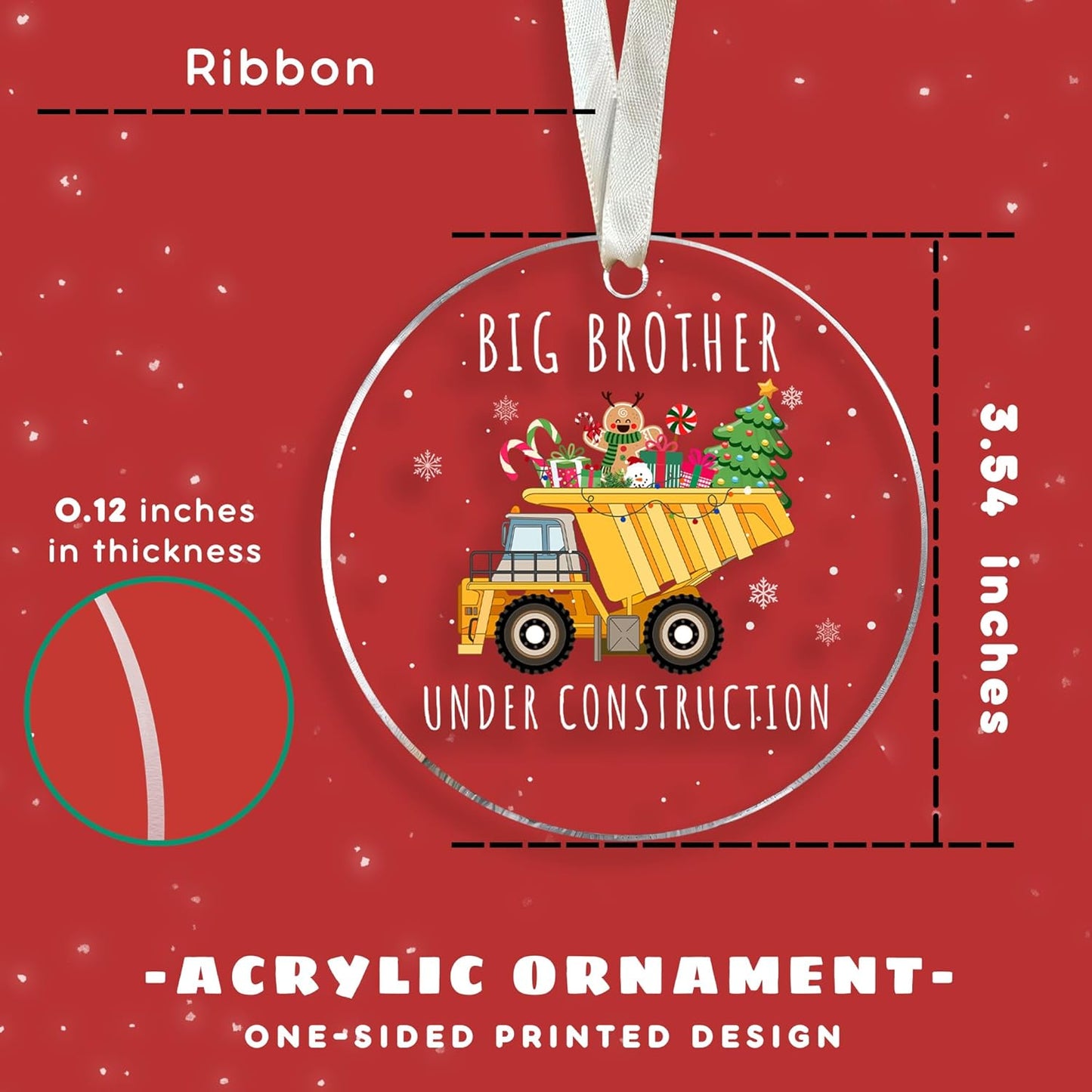 Big Brother Christmas Ornament 2024 - Brother Christmas Ornament - Construction Ornaments - Pregnancy Announcement for Big Brothers, Brothers to Be - Acrylic Ornaments