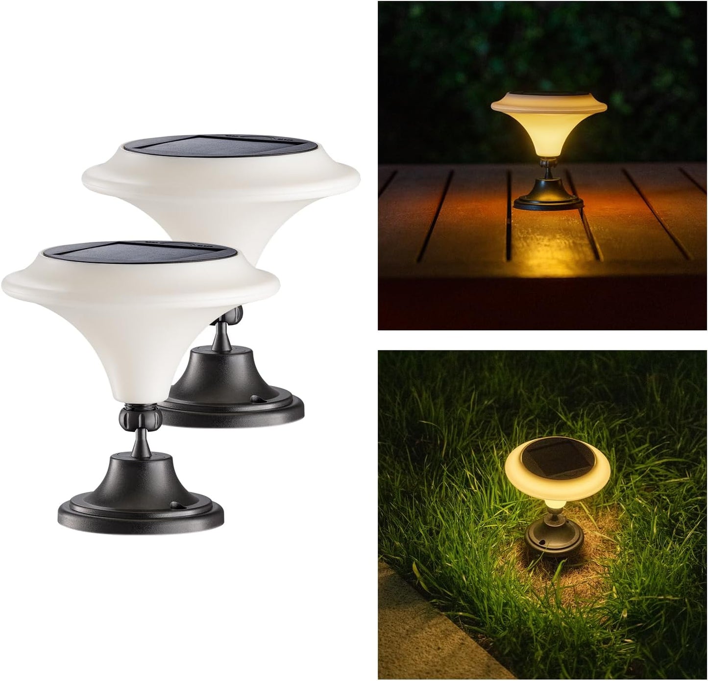 Solar Table Lights Outdoor, 2 Pack Classic Martini-Shaped Lanterns with Base & Ground Stakes, Waterproof LED Solar Powered Decorative Lights for Patio Table Garden Path (Warm White)