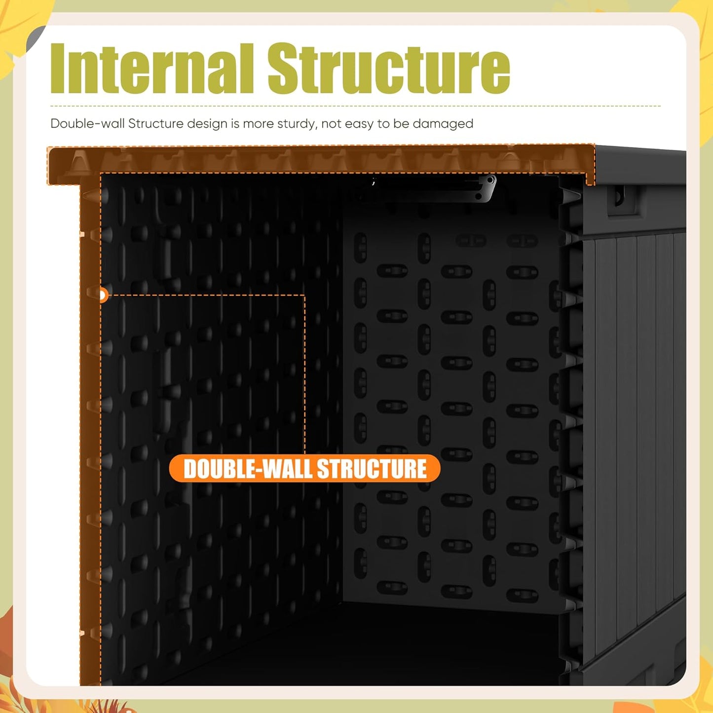 Devoko 90 Gallon Double-Wall Deck Box, Side Handles, HDPE Outdoor Large Storage Box Waterproof and Lockable for Patio Furniture, Garden, Pool (Black, 90 Gallon)