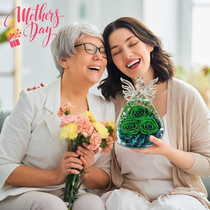 Beferr Mothers Day Mom Birthday Gifts for Women, Fresh Flowers for Delivery Forever Preserved Rose in Glass Angel Figurine, Anniversary Christian Real Rose for Grandma Nana Wife Mum from Daughter Son