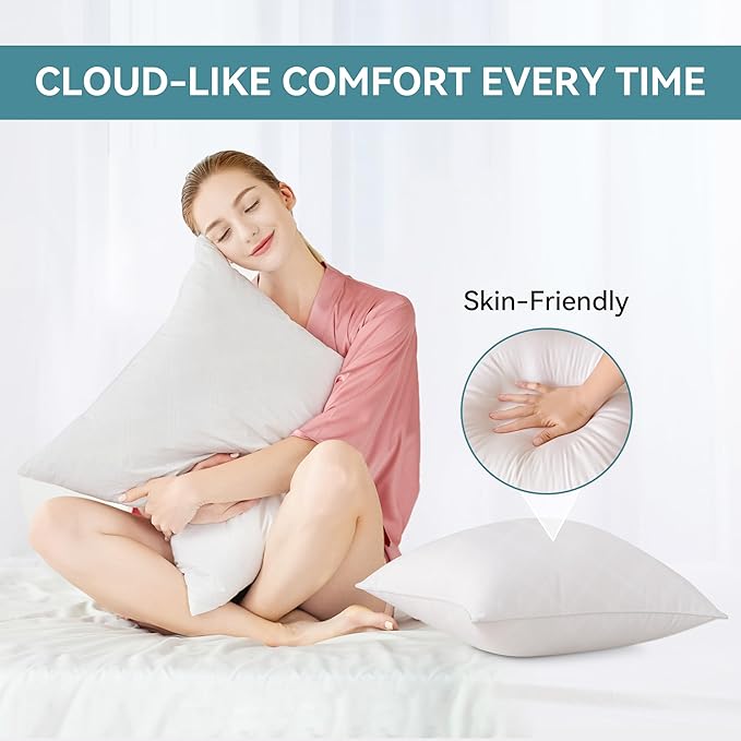 Oubonun 16 x 16 Throw Pillow Inserts Set of 2, Firm and Fluffy Decorative Pillows Inserts, Square Interior White Cushion for Couch Bed Sofa