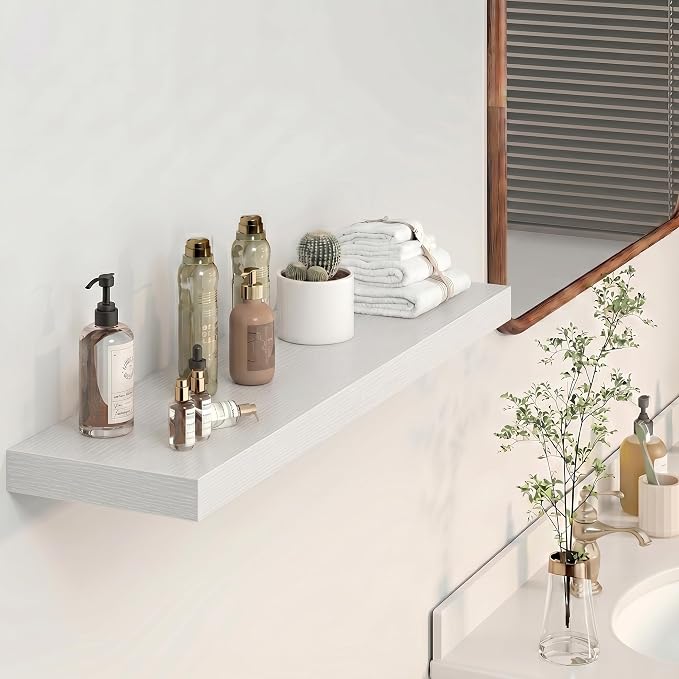 Heimlove Floating Shelves for Wall 36 Inches Long,9.3" Deep White Floating Shelf Set of 2,Wall Mounted Shelves for Bathroom Bedroom Living Room Kitchen Office,Shelf for Books Storage,Home Decor