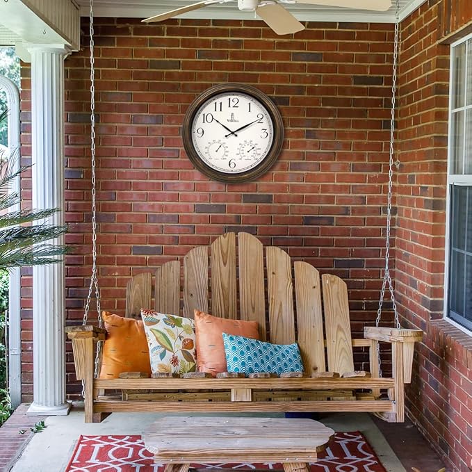 Outdoor Clocks for Patio Large Waterproof with Thermometer - 18 inch Indoor Outdoor Wall Clock with Temperature and Humidity Combo - Weatherproof, Accurate & Easy to Read for Pool, Garden & Home Decor