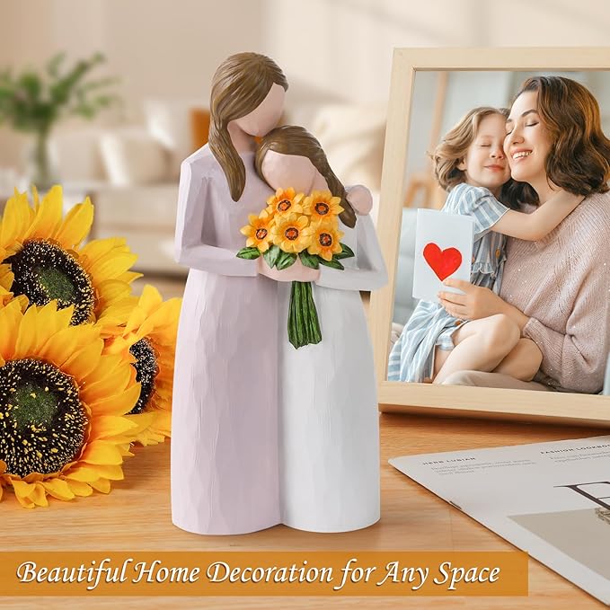 Sunflower Mother Daughter Figurine, Hand-Painted Resin Figure, Gift for Mom from Daughter with Gift Box, Perfect for Mother’s Day, Birthday, Christmas.