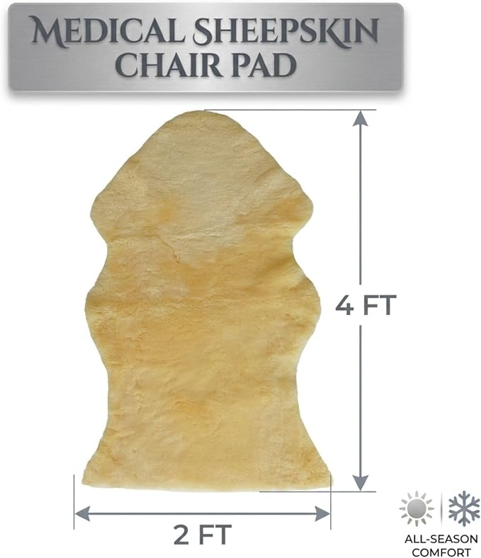 Natural Sheepskin for Bed Sores and Skin Irritation | Tauranga 100% Real Medical Sheepskins with Non-Slip Back for Pain Relief and Discomfort, Wool Seat Pad, Natural, 26 in. x 46 in.