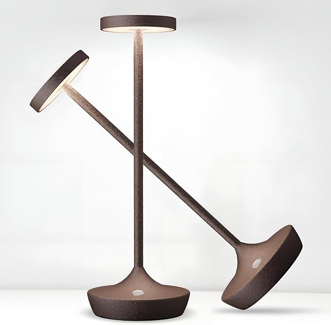 Rechargeable Cordless Table Lamp, 6000mAh Battery Powered LED Desk Lamp, Portable Metal Touch Lamp with 3-Level Dimming, Waterproof Outdoor Light for Patio, Restaurant, Dining (2 Rust)