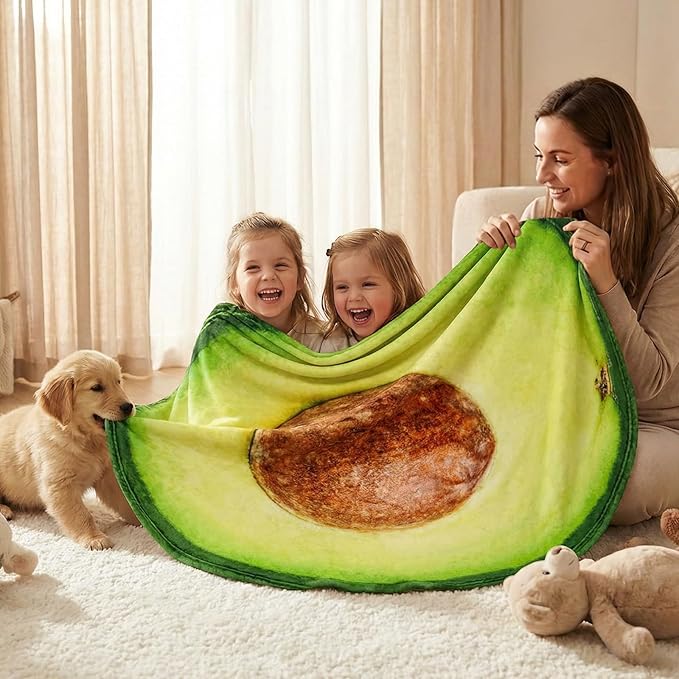Vessia Avocado Throw Blanket(Green), Realistic Funny Food Blanket for Adults and Kids, 300GSM Novelty Fruits Printed Throw for Couch, Sofa, Bed, Fun Home Decor for Boys, Girls