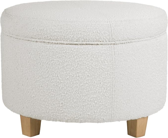 HomePop 24" Large Round Storage Ottoman - Cream Boucle
