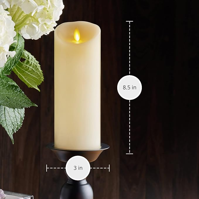 Luminara Scalloped Edge Flameless LED Candle, Warm White, 3" x 8.5", Battery Operated, Moving Flame, Real Wax Pillar with Timer, Vanilla Honey Scented