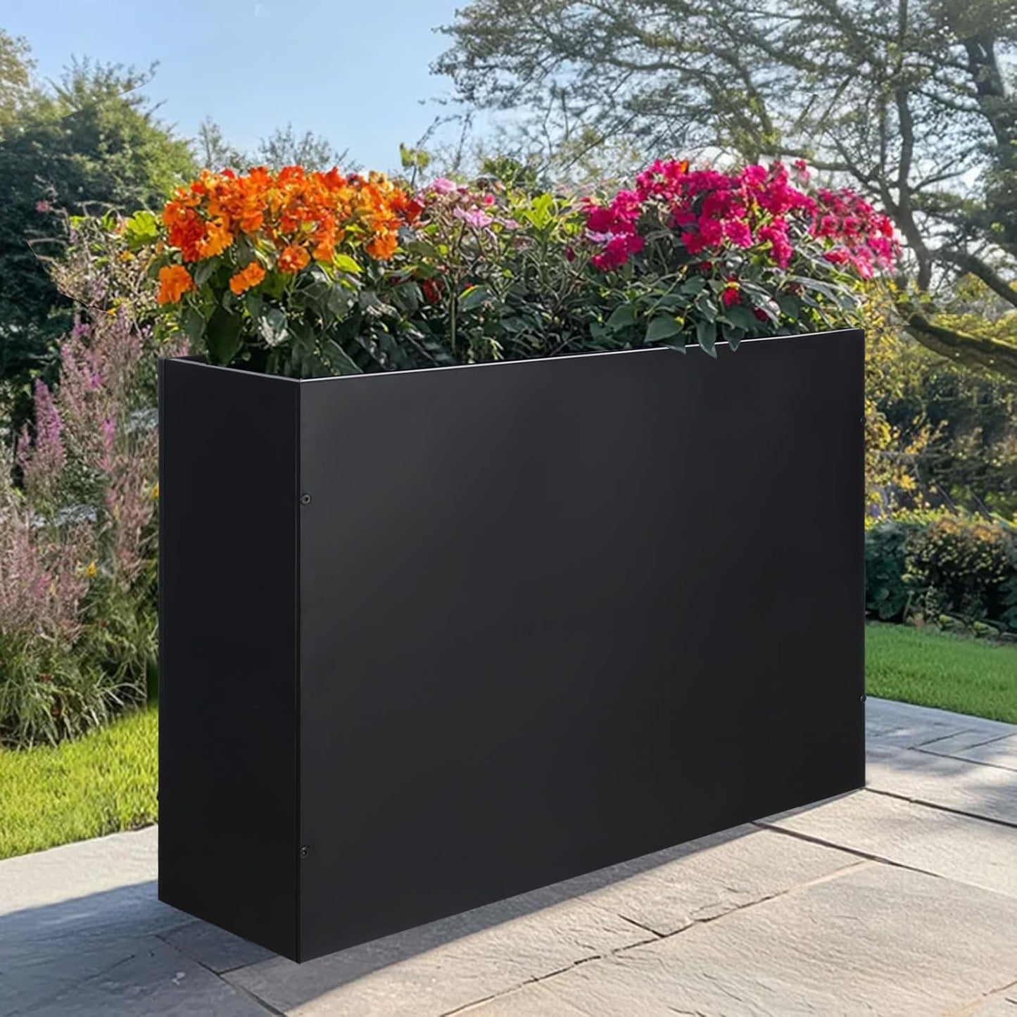 SUNNYPARK Large Metal Planter Box 32”x 12”x 24”, Rectangular Modern Black Metal Planter Box Heavy Duty with Drainage Holes for Outdoor Garden Patio